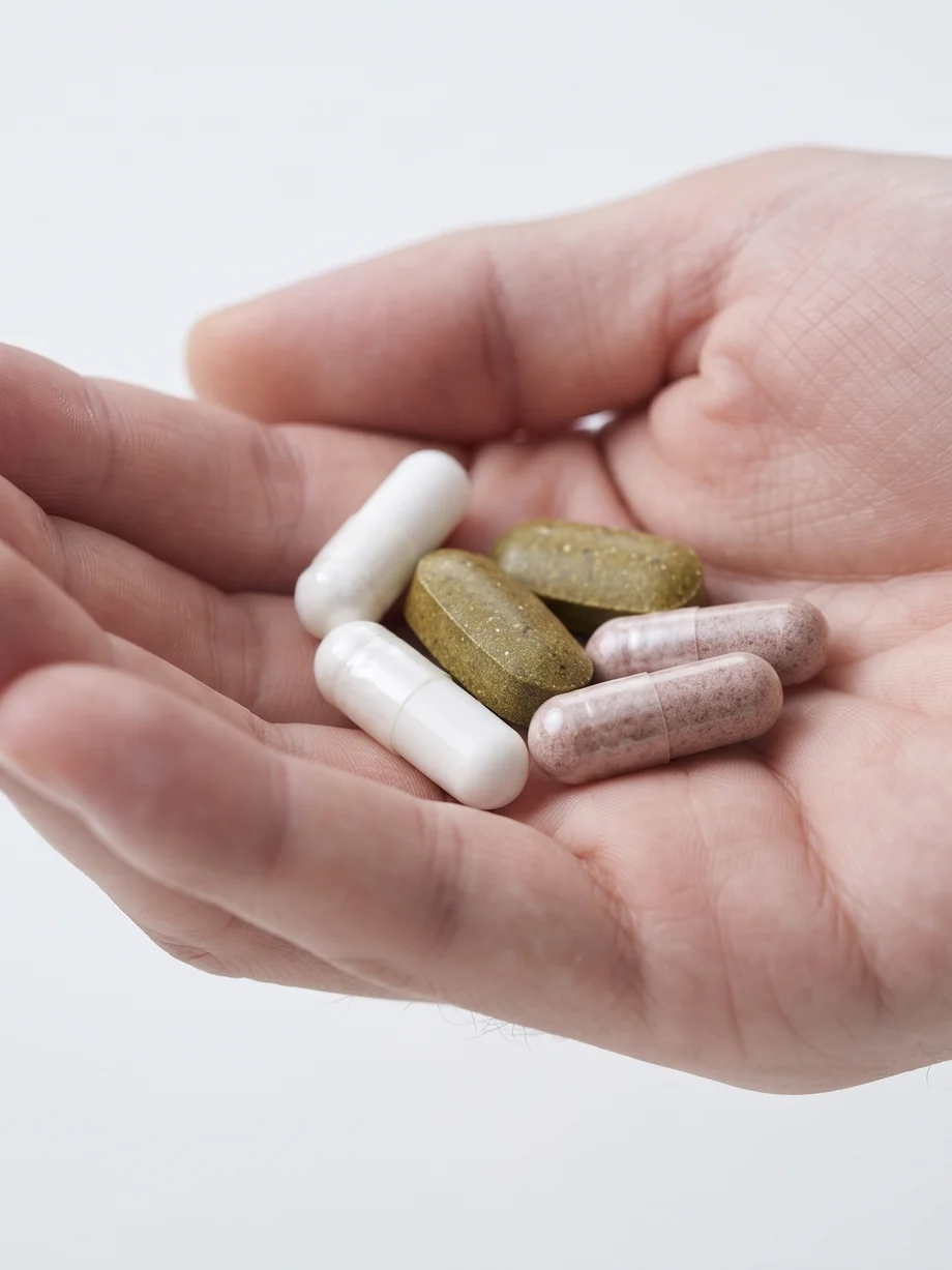 A handful of the capsules and tablets from the Daily Foundation System